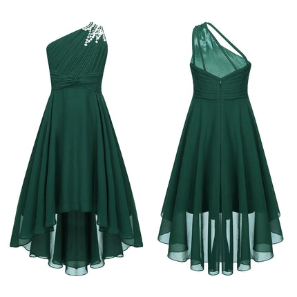Kids Girls Sequins Ruched Party Birthday Wedding Bridesmaid Dress Sleeveless High-low Hem Summer Chiffon Princess Dress