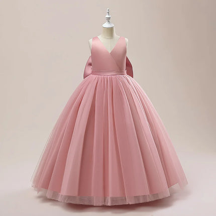 Girl Long White Bridesmaid Dresses For Wedding Prom Gown Big Bow Girls Party Dress Kids First Communiom Formal Evening Vestidos