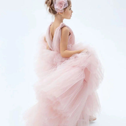 Customized Flower Gir Dress For Wedding Light Pink Tiered Tulle Sleeveless Fluffy Child First Eucharistic Birthday Party Dresses