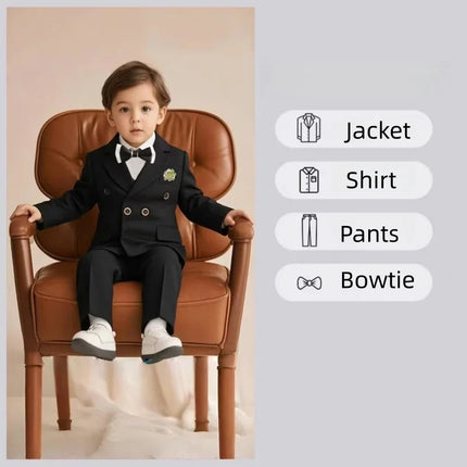 Flower Boys Red Wedding Dress Kids Double-breasted Suit Set Children's Birthday Ceremony Performance Costume