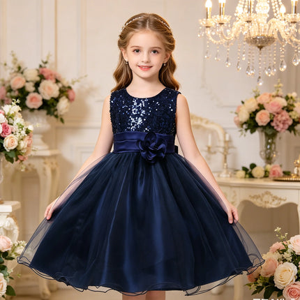 Kids Tutu Princess Dress Party blue Lace Girls baptism Sequins Dress Children Elegant Dress for 2 to 10years old Girls Clothing