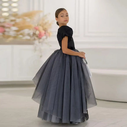 Simple White Flower Girl Dress Short Tutu Tulle Gown Toddler Girl Formal Dress for Wedding Birthday 130-170cm