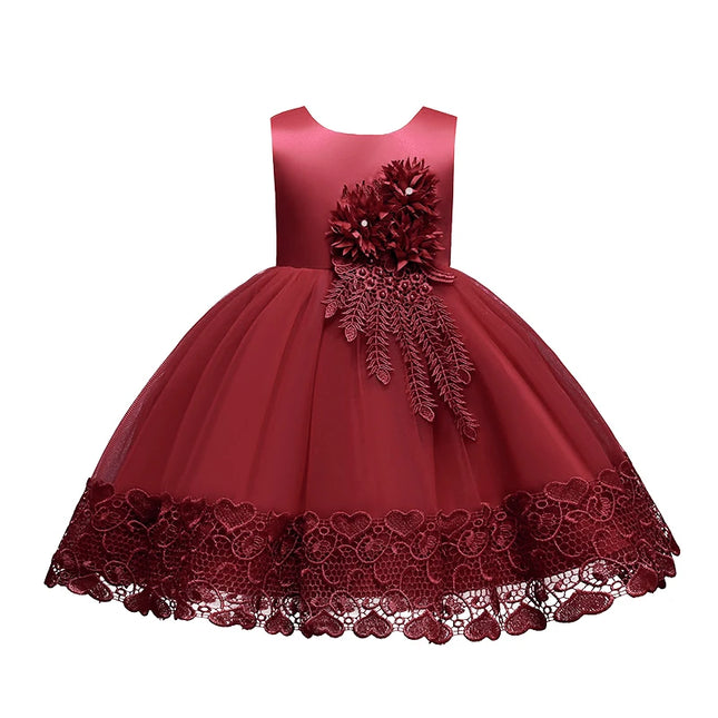 Summer Girls Dress Lace Applique Flower Girl Party Dresses Children Costume 2-10 Years Kids Wedding Princess Birthday Dress