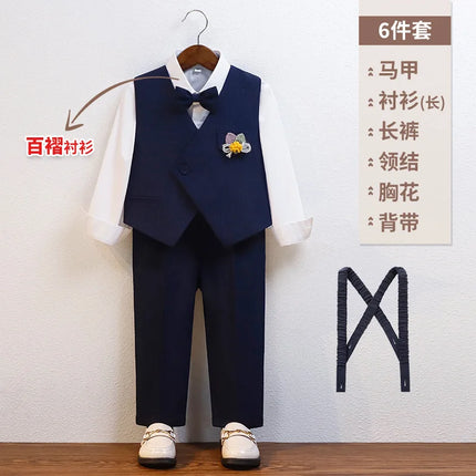 Gentleman Kids Summer Breathable Wedding Dress School Boys Vest Shirt Pants Bowtie Photography Suit Children Birthday Costume