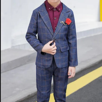 School uniform Dress for boys Formal Birthday Suits for Weddings Blazer Pants 2Pcs Kids Gentleman Party Child Clothing Sets F64