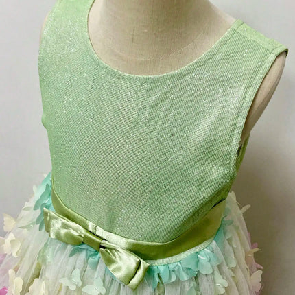 Girl's New Three-Dimensional Butterfly Sleeveless Mesh Bow Long Princess Dress Wedding Flower Girl Birthday Party Elf Dress