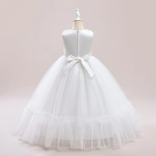 Summer Baptism Wedding Party Girl Flower Dresses Bow Bridesmaids Princess Prom Evening Dress For Girls First Communion Prom Gown