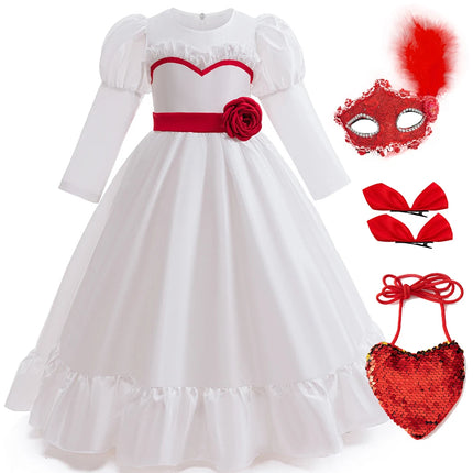 Horror Movie Annabelle Cosplay Costume Girl Long Sleeve Rose Dress For Kid Scary Ghost Role Play Halloween Carnival Party Outfit