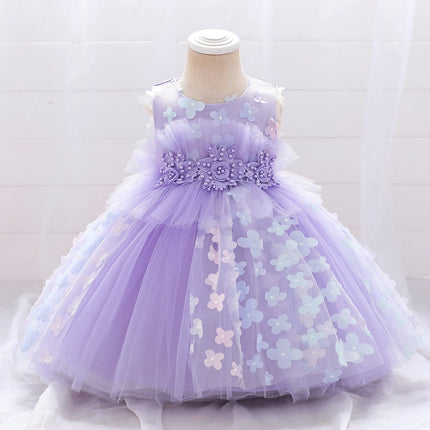 Summer Flower White Wedding Baby Girls Dresses Toddler Newborn Baptism 1st  Birthday Bow Lace Princess Dress Party Child Clothes