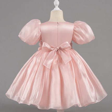 Solid Color Girl Princess Dress Short Sleeve Lace Flower Girl Dresses for Weddings Summer Children's Evening Dress 1-7 Years