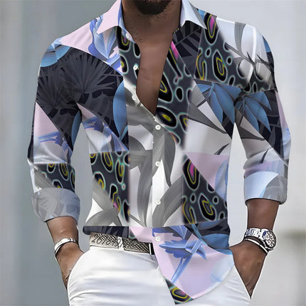 Men's light luxury style printed long-sleeved shirt, retro paisley design casual shirt, plus size loose fit versatile menswear