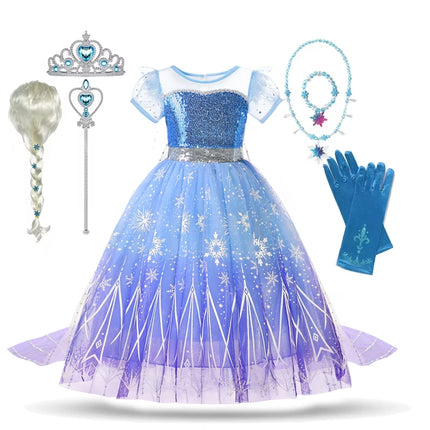 2026 Girl Elsa Role Playing Dress Frozan Cosplay Costume Princess Dresses Carnival Apparel Girls Birthday Wedding Luxurious Gown