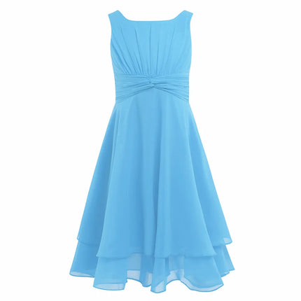 Shiny Rhinestone Chiffon Party Dress for Kids Girls Elegant Princess Birthday Formal Wedding Gown Sleeveless Knee-length Dresses