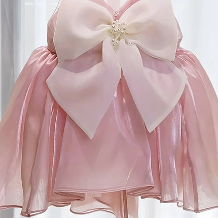 Summer Baby Girls Elegant Bowknot Pink Princess Dresses Girls Fashion Tutu Dress Baby Kids Cute Birthday Party Clothes Wedding