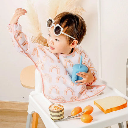 Long Sleeves Waterproof Bib Baby Feeding Clothes Big Pocket Children Apron Protective Clothing Bibs Infant Cartoon Print Clothes