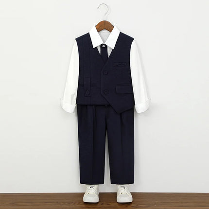 School Boys Formal Suit Set Gentleman Vest Pants Shirt for Wedding Birthday Party Graduation Kids Toddler Classic Dress Outfit