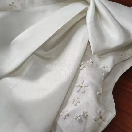 Ivory Vintage Flower Girls Dress Baby Infant Toddler Baptism Clothes Satin Ball Gowns Custom Made Puffy Birthday Party Eid Dress