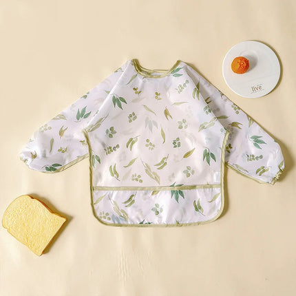 Long Sleeves Waterproof Bib Baby Feeding Clothes Big Pocket Children Apron Protective Clothing Bibs Infant Cartoon Print Clothes