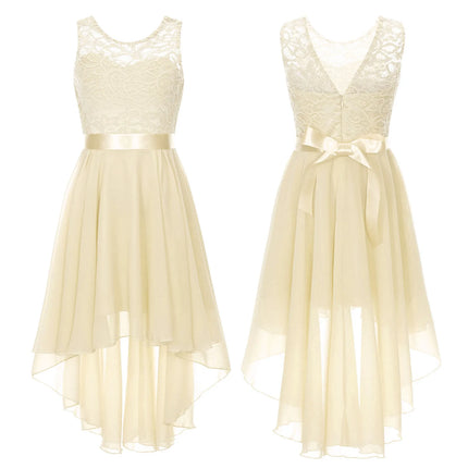 Kids Girls Sequins Ruched Party Birthday Wedding Bridesmaid Dress Sleeveless High-low Hem Summer Chiffon Princess Dress
