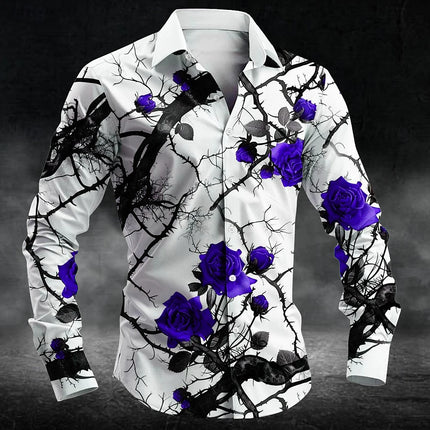 Fashion plum blossom pattern 3d Print Men Long Sleeve Shirts Art Shirt Autumn Casual Single-Breasted Blouse Men's Clothing