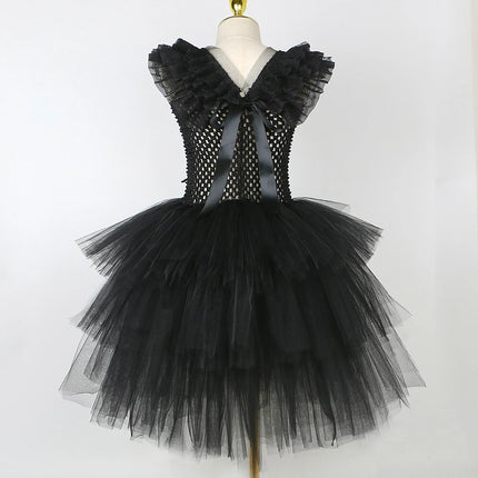 3 Layers Black Wed Costumes for Girls Halloween Party Role Play Outfit School Girl Layered Princess Dresses with Lace Collar
