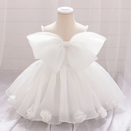 Pink Big Bow Party Baptism Baby Girl Dress Toddler Flower Wedding Bridesmaids Dress for Girls Elegant 1st Birthday Prom Costumes