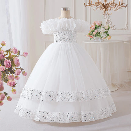 Summer Bridesmaids Party Girls Dresses Elegant Flower Pageant Wedding Princess Evening Dress for Girls Bow Birthday Prom Costume