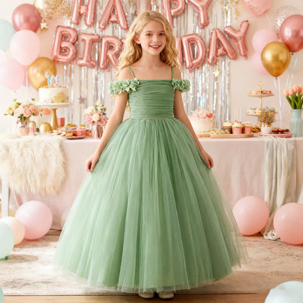 Fashion Flower Wedding Bridesmaids Girl Dresses Elegant Tulle Birthday Party Princess Prom Dress for Girls Bow Evening Costumes