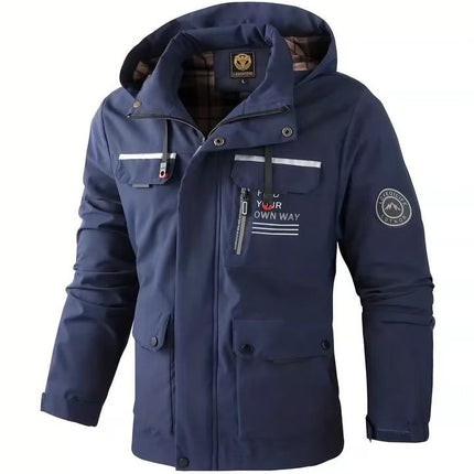 Fashion Men's Casual Windbreaker Jackets Hooded Jacket Man Waterproof Outdoor Soft Shell Winter Coat Clothing Warm Thick Tops
