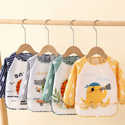 2pcs Waterproof Full Sleeve Baby Bibs Children Apron Long Sleeve Feeding Smock Kids Eating Breastplate Infant Scarf Clothing