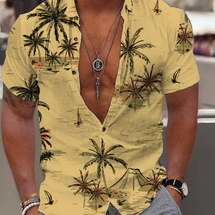 Men's Full Size Tropical Print Short Sleeve Button-Down Shirt Plus Size