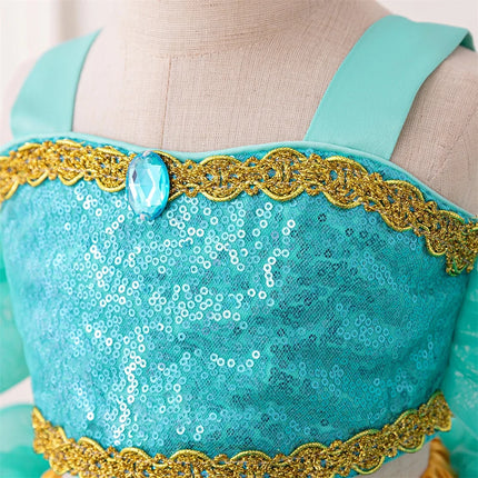 Baby Girls Jasmine Princess Dresses Girl Cosplay Party Dress Toddler Birthday Baptism Tulle Gown Kids Christmas Pageant Costumes