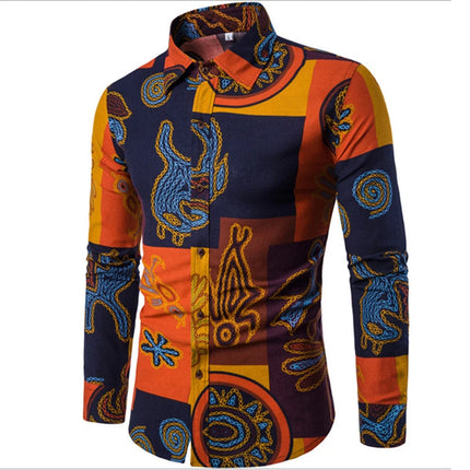 New Autumn Shirts For Men 3D Baroque Long Sleeve Luxury Social Shirt Lapel Oversized Tops Tees Shirts Homme Autumn Clothing 2024