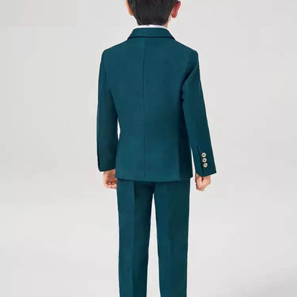 Children Dark Green 4Pieces/Set Jacket Vest Pants Bowtie Photograph Suit Gentleman Kids Elegant Dress Boys Performance Costume