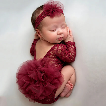 2pcs/sets Baby Tutu Dress Newborn Photography Outfit Adorable Lace Girl Princess Dress Romper Baby Gifts Photo Shooting Clothing