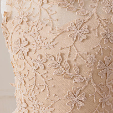 Champagne Colored Princess Dress for Girls Mesh Lace Flower Detail Elegant Wedding Party Children's Dress