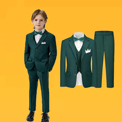 Children Green 4Pieces/Set Jakcet Vest Pants Bowtie Party Dress Children Wedding Photograph Suit Kids Ceremony Birthday Costume