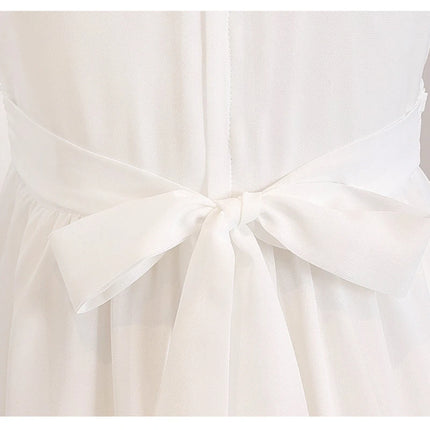 Tween Girls White Dress Elegant Halter Neck Chiffon Maxi Dress Junior Bridesmaid Formal Wedding Party Dresses for Kids 8-12 Teen