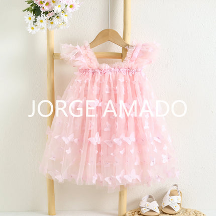 Summer Baby Girls Fairy Dress Cute Butterfly Appliques Tutu Mesh Party Princess Dresses Toddler Birthday Wedding Costume A5968-3