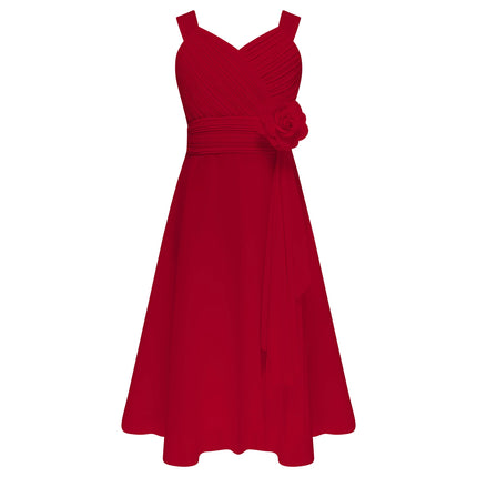 Children Girls Elegant Evening Birthday Party Maxi Dress Sleeveless Ruched Bodice Chiffon Princess Gown Wedding Bridesmaid Dress