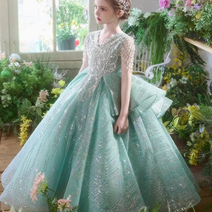 Mint Green Princess Special Occasion Flower Girl Dress Wedding Pary Prom Birthday First Communion Baby Child Kid Pageant Gown