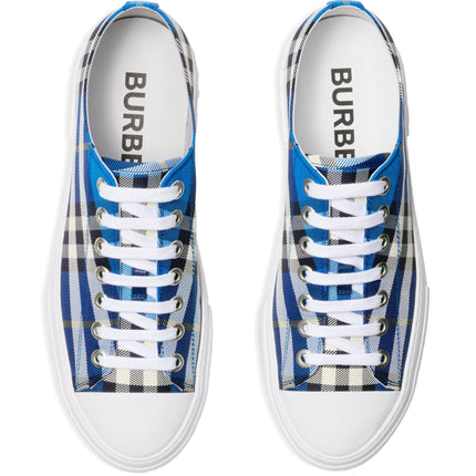 BURBERRY Stylish Cotton Sneakers with Blue Check Pattern for Men