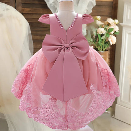 Big Bow Baby Girls 1st Birthday Princess Dress Toddler Infant Embroidery Flower Baptism Girl Party Dresses for Kids Wedding Gown