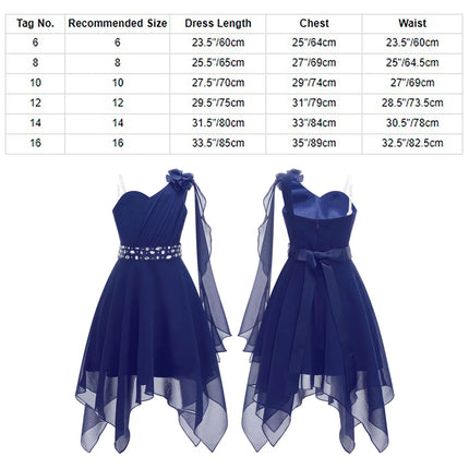 Girls Wedding Bridesmaid Dress Summer Elegant Chiffon One Shoulder Sleeveless Long Dress for Birthday Party Evening Prom Gown