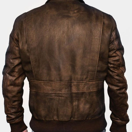 Distressed Brown Leather Jacket A2 Navy Flight