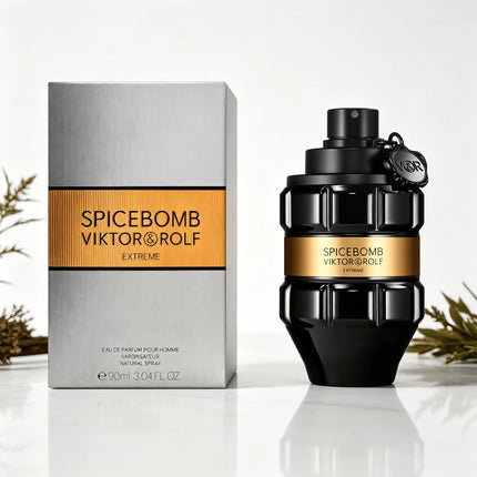 Viktor & Rolf Spicebomb Extreme Men EDP Perfume Rich Spicy Warm Tobacco Scent Matte Black Geometric Bottle Luxury Gold Band Gift Perfume for Him