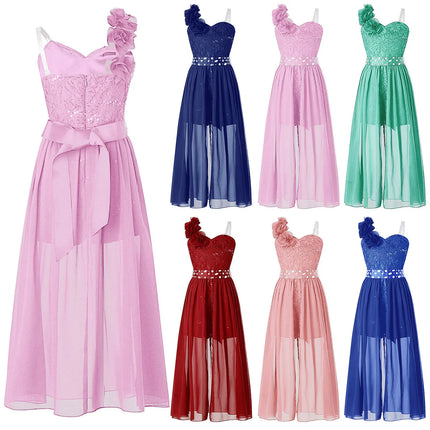 Girls Elegant Party Dress Wedding Birthday Prom Stage Pageant Gown Shiny Sequin Beaded Applique Lace Chiffon Jumpsuit Dresses