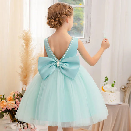 2-10 Years Girls Princess Dress Summer Tulle Big Bow Girls Wedding Dress Piano Performance Costume Host Costume New Kids Clothes