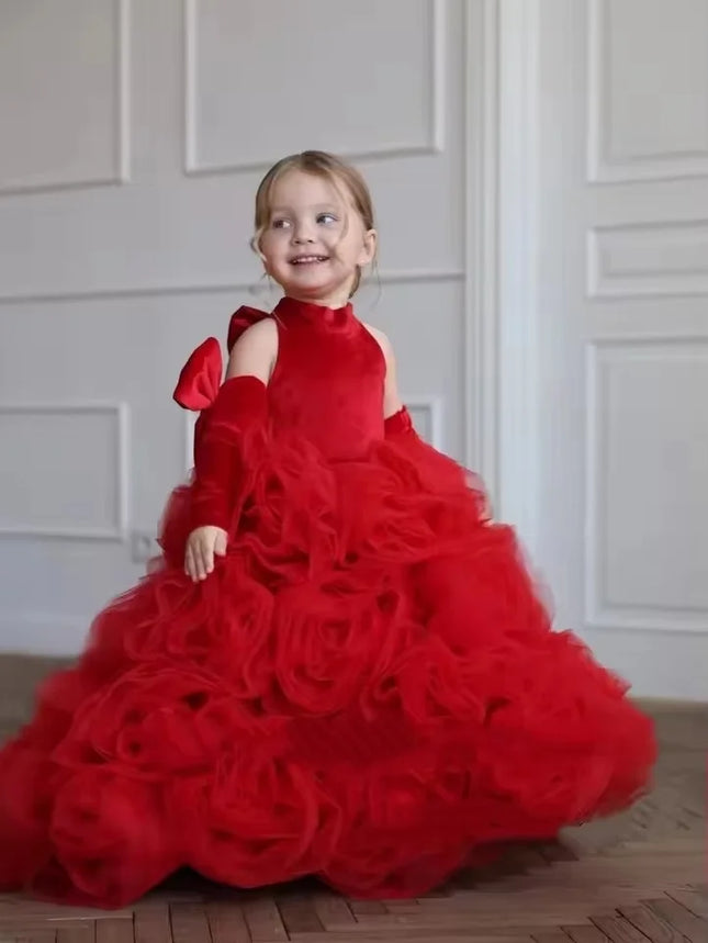 Luxury White Ivory Flower Girl Dresses Pearls Dubai Kids Princess Birthday Wedding Party Children Holiday Gown