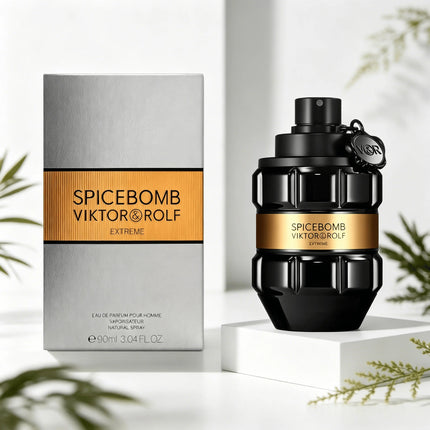 Viktor & Rolf Spicebomb Extreme Men EDP Perfume Rich Spicy Warm Tobacco Scent Matte Black Geometric Bottle Luxury Gold Band Gift Perfume for Him